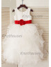 Ivory Satin Organza Ruffled Flower Girl Dress With Red Belt Ivory Satin Organza Ruffled Flower Girl Dress With Red Belt